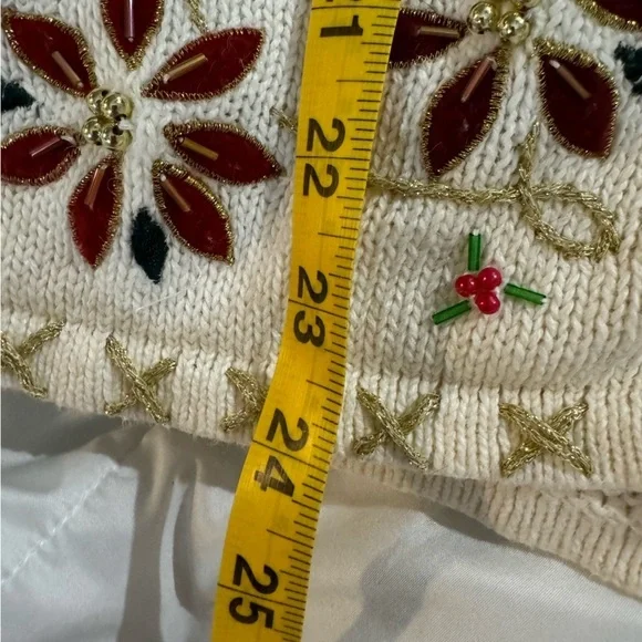 Vintage Ugly Christmas Sweater Vest Beaded Grandma Poinsettia Embroidered - Picture 7 of 15